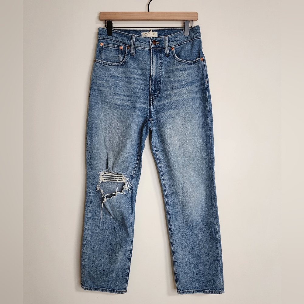 Madewell The Perfect Vintage Straight Classic Blue Distressed Jeans Sz 28 Casual